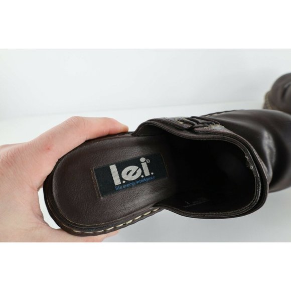 Vintage 90s Grunge Goth EDM Womens Size 8 Chunky Lace Platform Heels Shoes Brown - Picture 7 of 12